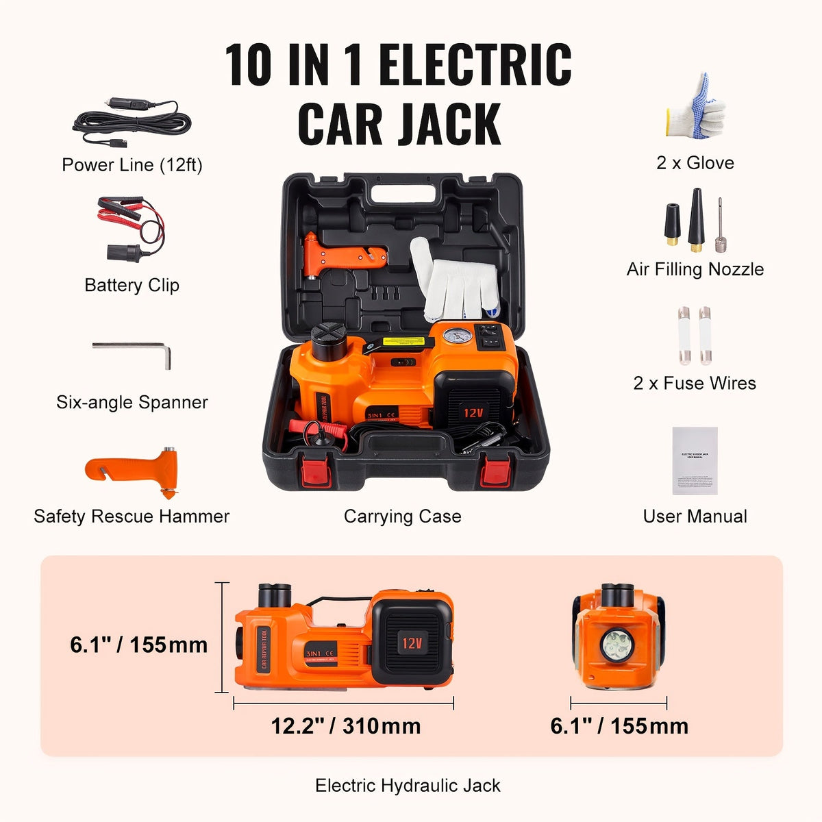HAPPYBUY Cric hydraulique pour voiture 5 tonnes 11023 lb avec pompe gonflable intégrée et lumière LED - Élévateur de voiture portable pour changement de pneu et réparations de garage, compatible avec SUV, monospace, berline et camion