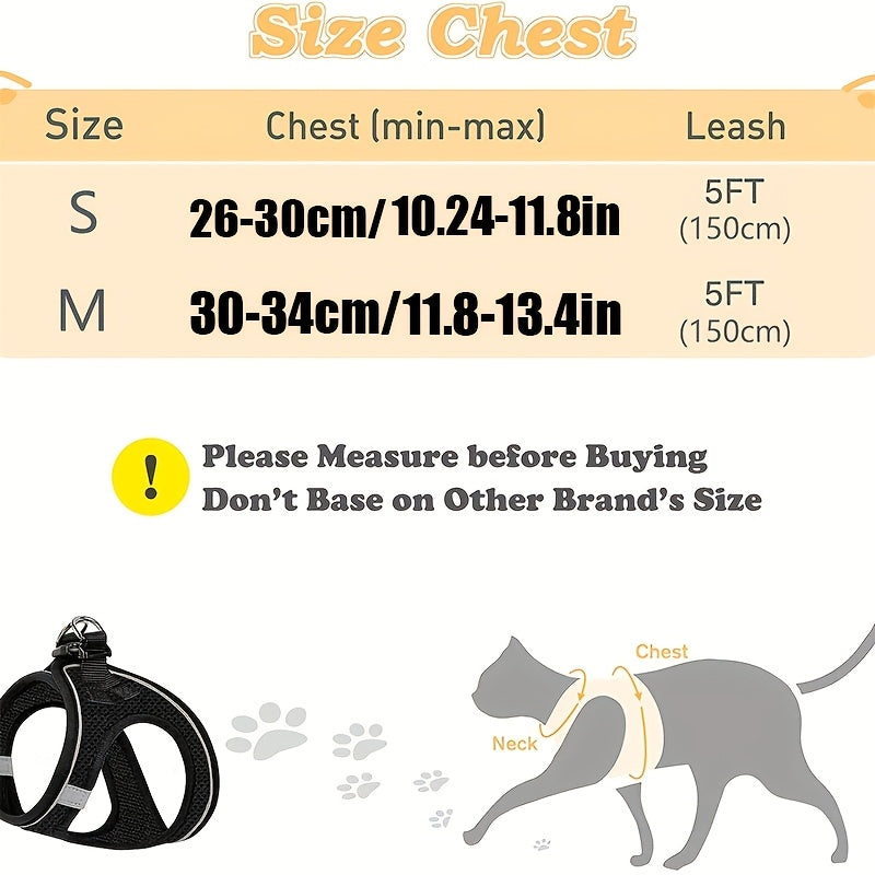 Harnais et laisse anti-fugue pour chatons - Harnais gilet en maille souple réfléchissante pour des promenades en extérieur en toute sécurité, veste de marche réglable et respirante pour chat, noir et rose, taille S