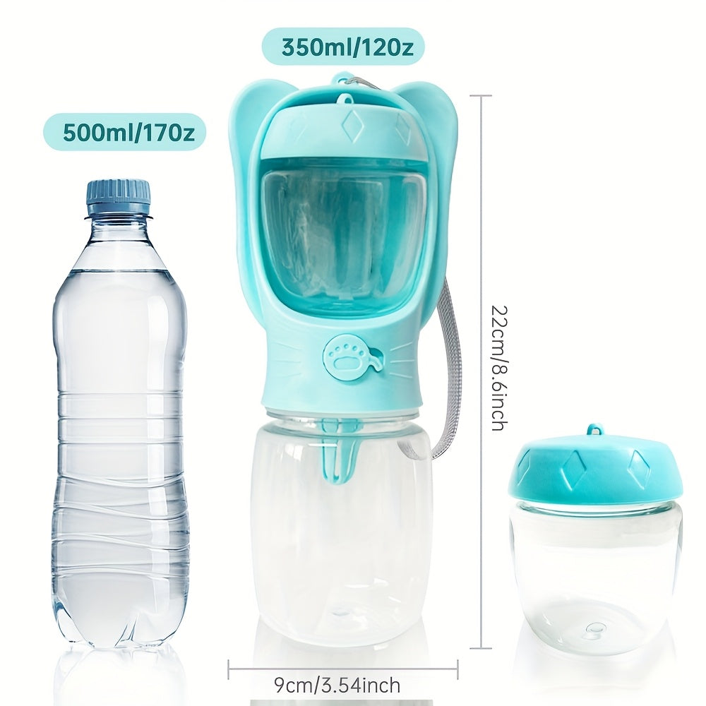 Gourde portable pour chien avec récipient à nourriture - Distributeur d'eau pour animal de compagnie 2-en-1 pour la marche, la randonnée et le voyage, gourde anti-fuite pour chiens et chats