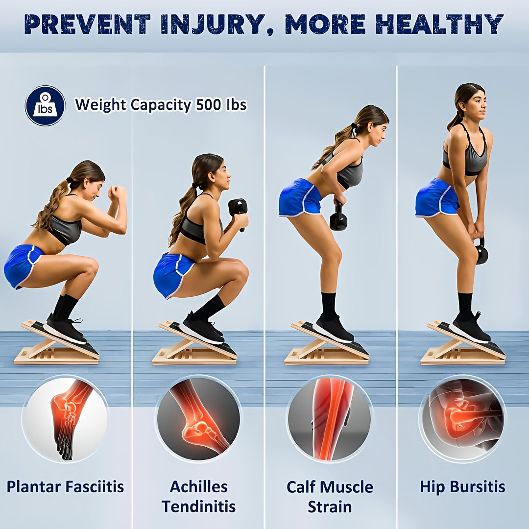 Planche inclinée réglable en bois pour étirement des mollets – Support incliné antidérapant pour squats, mobilité de la cheville et du pied, étirement des talons, kinésithérapie et équilibre