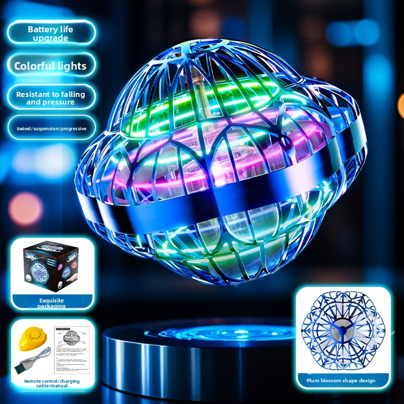 Jouet volant intelligent en forme de soucoupe volante, drone hexagonal rotatif à vol autonome, contrôlé par la main, robot volant d'intérieur, cadeau d'anniversaire ou de Noël pour enfants et adultes, bleu, violet, rouge