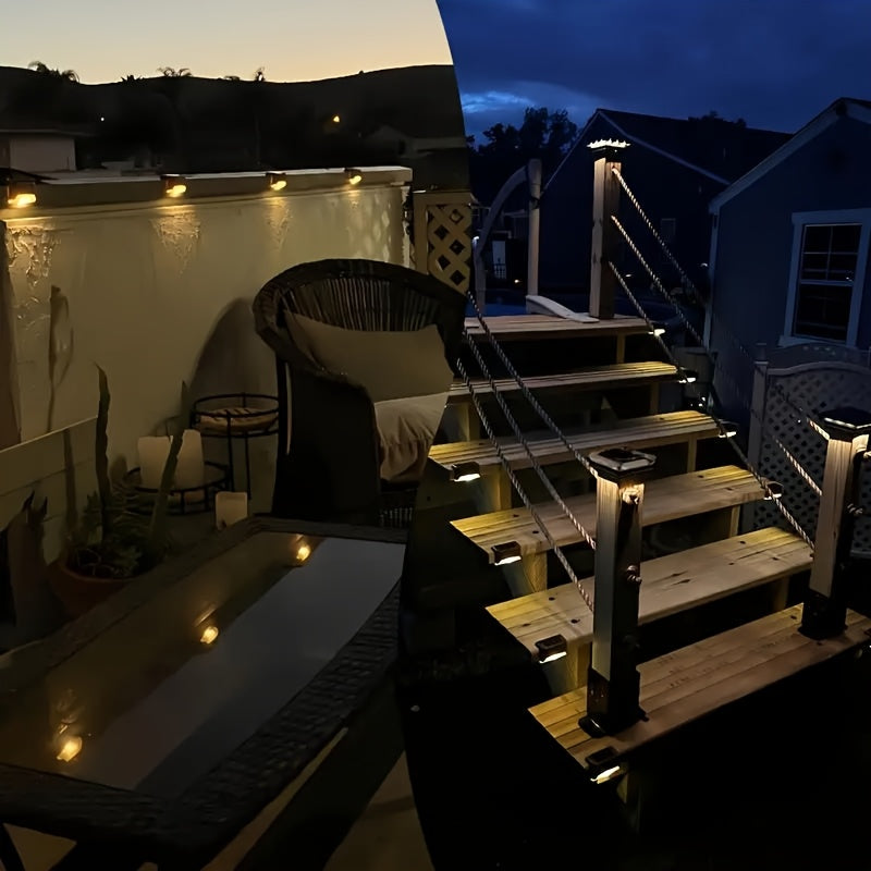 Lampes solaires LED pour terrasse, escaliers et marches d'extérieur, allumage/extinction automatique, 12 heures d'éclairage blanc chaud pour clôture, allée, patio, balcon et jardin – ABS résistant aux intempéries, lot de 8, 16 ou 32 – Aucun câblage requis