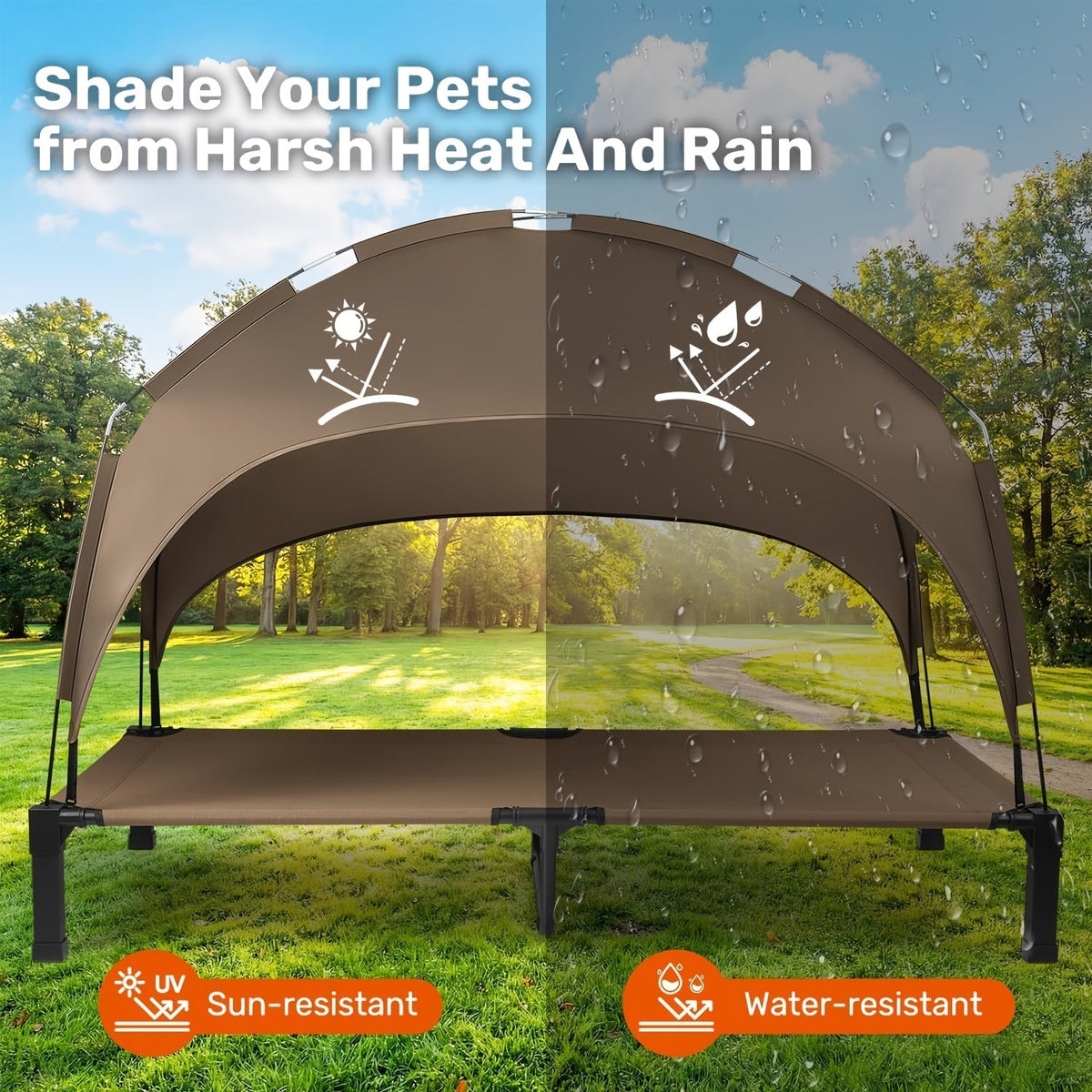 Elevated Dog Bed with Removable Canopy Shade Tent β Portable Raised Outdoor Cooling Pet Cot for Dogs & Cats, Breathable Mesh, Lightweight Foldable Design for Camping, Yard & Patio