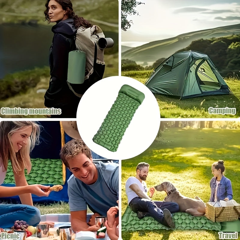 Matelas de camping gonflable - Matelas ultraléger avec oreiller et pompe à pied intégrée, tapis compact et portable pour la randonnée, le trekking, les voyages en voiture, la plage et le camping sous tente, couleurs variées