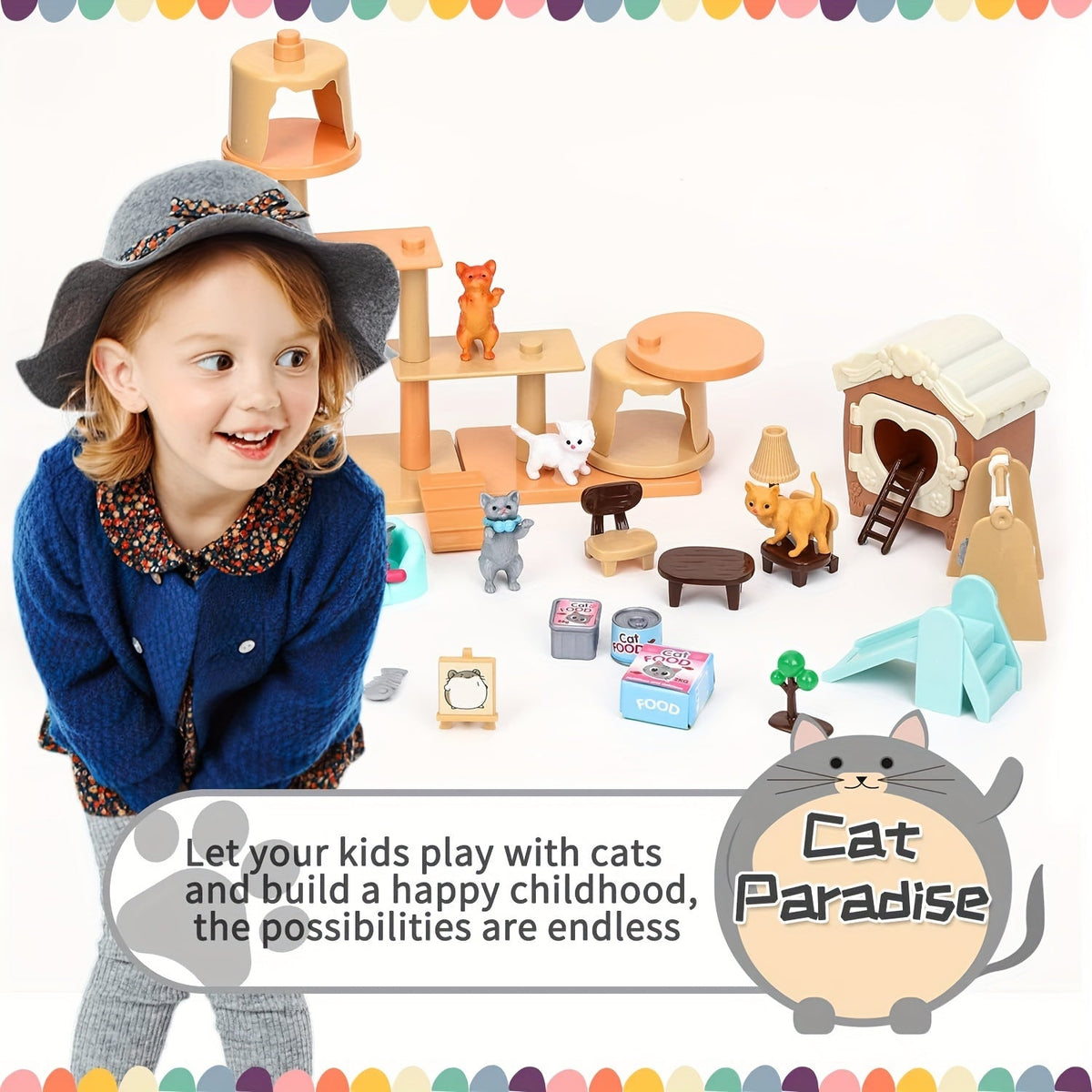 Ensemble de figurines de chat, jouets pour enfants - Centre de soins interactif pour chatons, jeu de rôle pour filles et garçons de 3, 4, 5 et 6 ans, ensemble de jeu réaliste avec accessoires, cadeau d'anniversaire pour les amoureux des chats