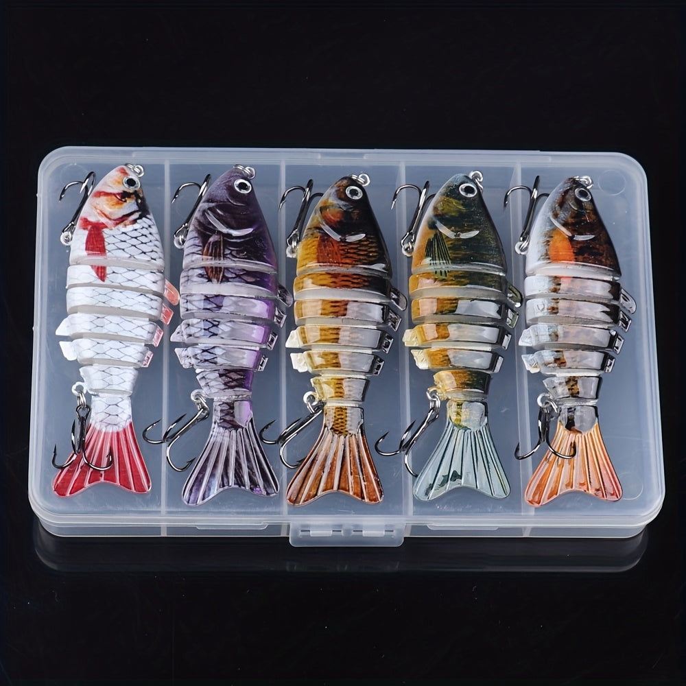 Lot de 5 leurres de pêche articulés à la nage réaliste – Swimbait pour bar, truite et brochet, kit de leurres pour eau douce et eau de mer, 4 modèles assortis