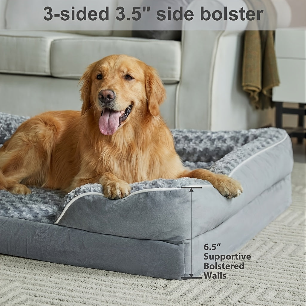 Lit orthopédique pour chien extra large lavable – Canapé en mousse à mémoire de forme en forme de C avec housse amovible, fond antidérapant et rebord de soutien pour chiens de grande et très grande taille, gris