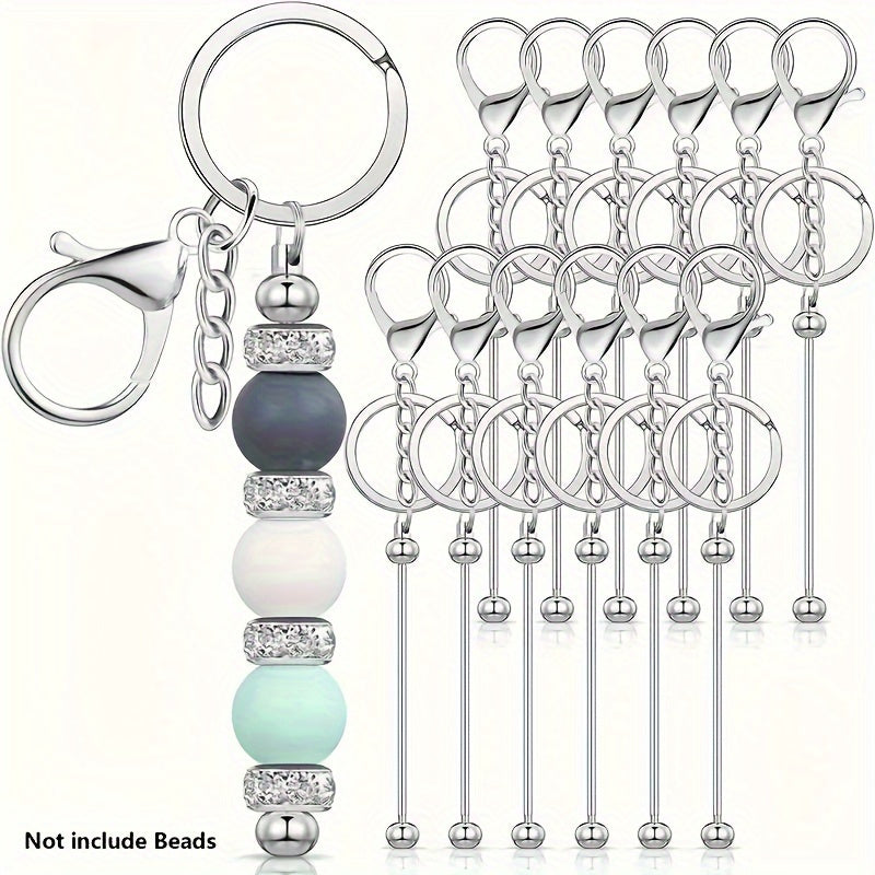 Kit de porte-clés à perler en acier inoxydable – 12 et 24 pièces, pendentifs en métal avec breloques pour loisirs créatifs, cadeaux de Noël et d'Halloween, doré, argenté et or rose