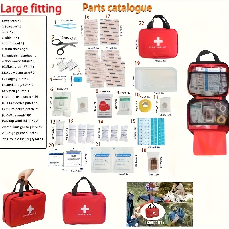 Trousse de premiers secours portable de 22 pièces pour voiture, voyage, camping et randonnée, kit médical d'urgence compact pour la maison, le bureau et les aventures en plein air, sac zippé léger