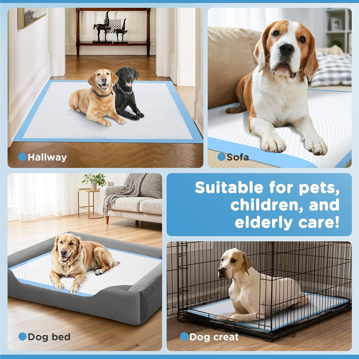 Tapis de propreté XXXL pour chiens, extra larges, 8 couches, super absorbants et anti-fuites – Alèses jetables pour chiots, idéales pour voitures, cages et canapés, tailles multiples 80x120 cm, 80x90 cm, 145x80 cm
