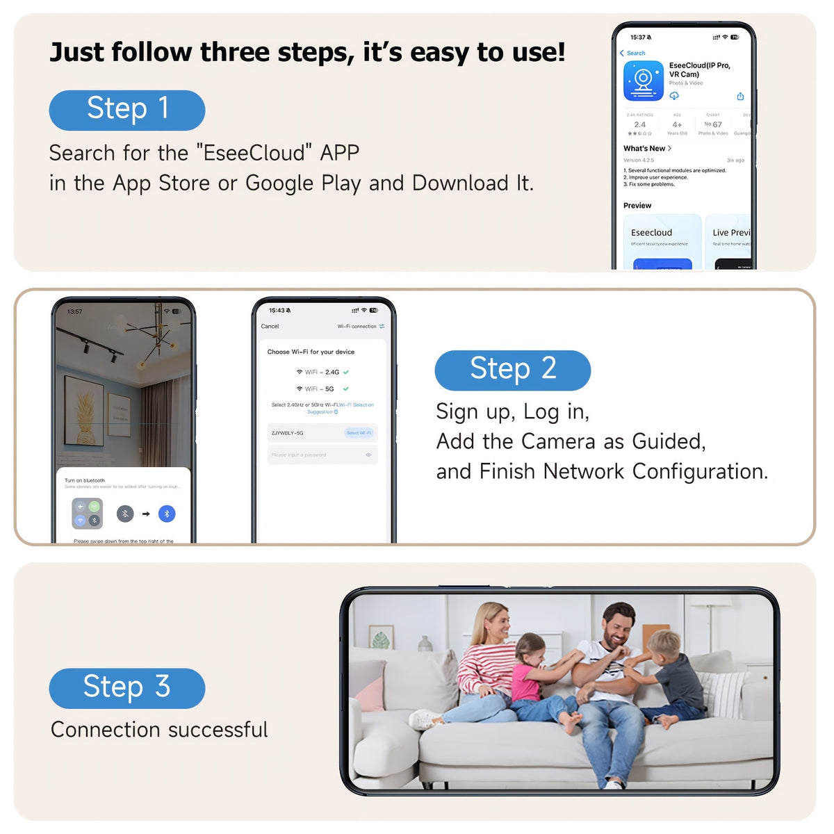 Caméra de sécurité intérieure, pack de 4, 3 MP, sans fil – stockage cloud, Wi-Fi double bande 2,4 G/5 G, détection de mouvement par IA, audio bidirectionnel et vision nocturne couleur pour système de surveillance domestique
