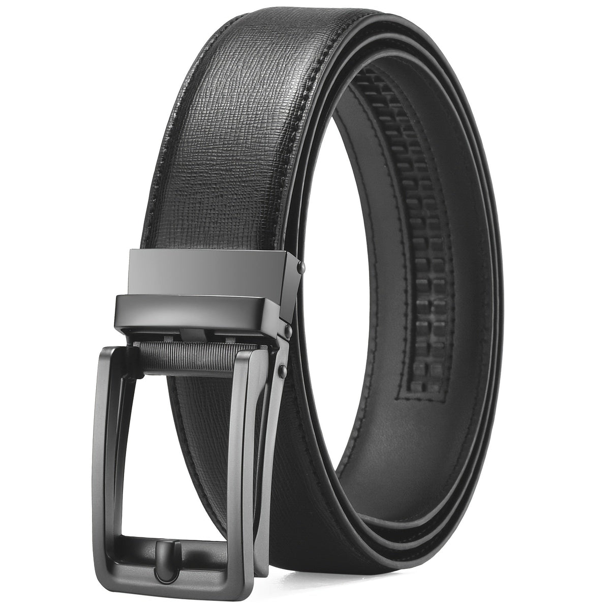 Ceinture habillée à cliquet pour homme en cuir avec boucle automatique – Boucle en alliage de zinc, taille ajustable de 71 cm à 117 cm , 8 styles, ceinture de ville, cadeau idéal pour mari, fête des pères et Noël