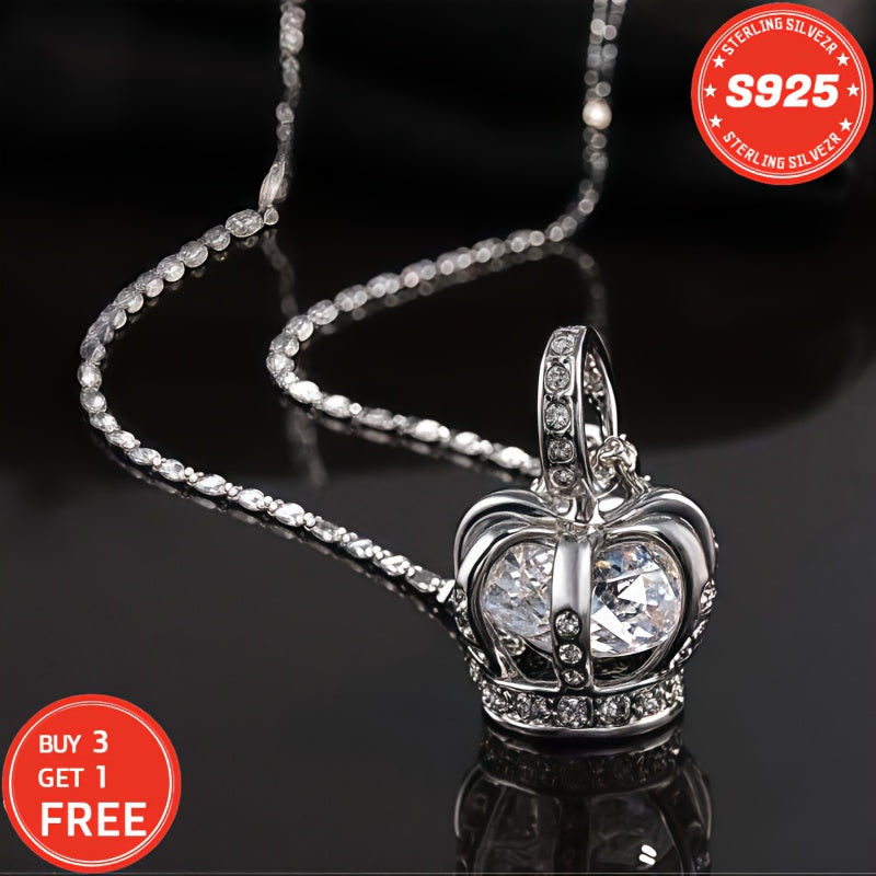 Collier couronne en argent sterling S925 pour femme 18 pouces – Pendentif en oxyde de zirconium 5A, ras-du-cou hypoallergénique, cadeau élégant pour femme, petite amie, maman, fille, anniversaire, Noël