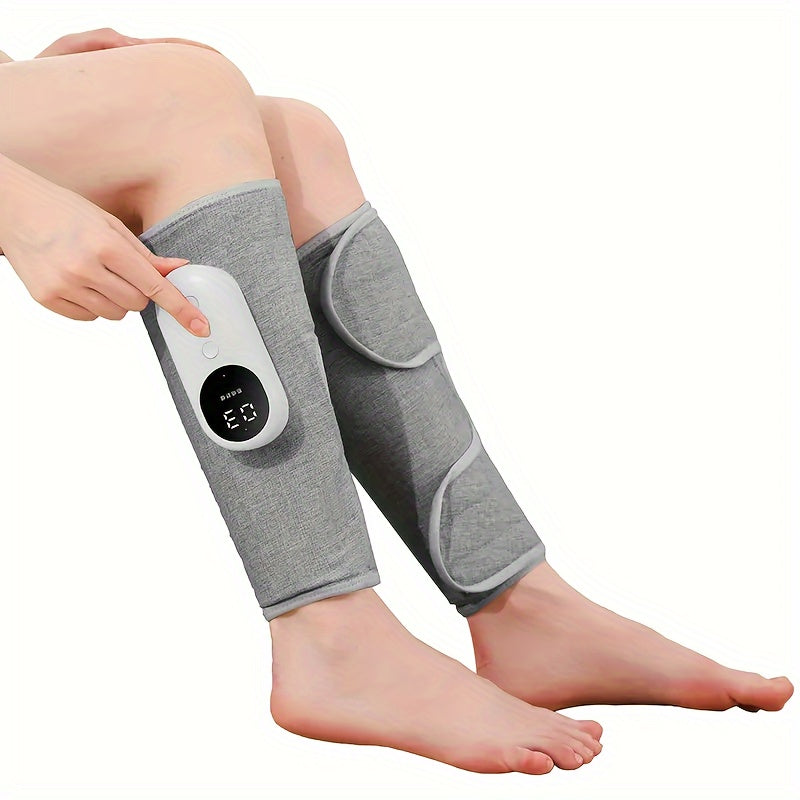 Masseur de jambes à compression d'air sans fil, 3 intensités, soulagement pour mollets, cuisses, pieds et genoux, appareil rechargeable et portable pour la maison, le bureau et les voyages, gris noir