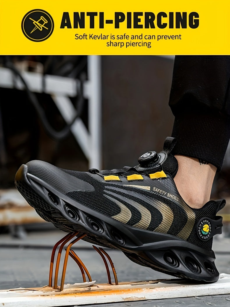 Chaussures de sécurité à embout d'acier pour hommes, largeur large, anti-perforation avec boucle rotative – Bottes de travail antidérapantes et rembourrées pour la construction, l'industrie et l'entrepôt, tailles US 6,5–13,5