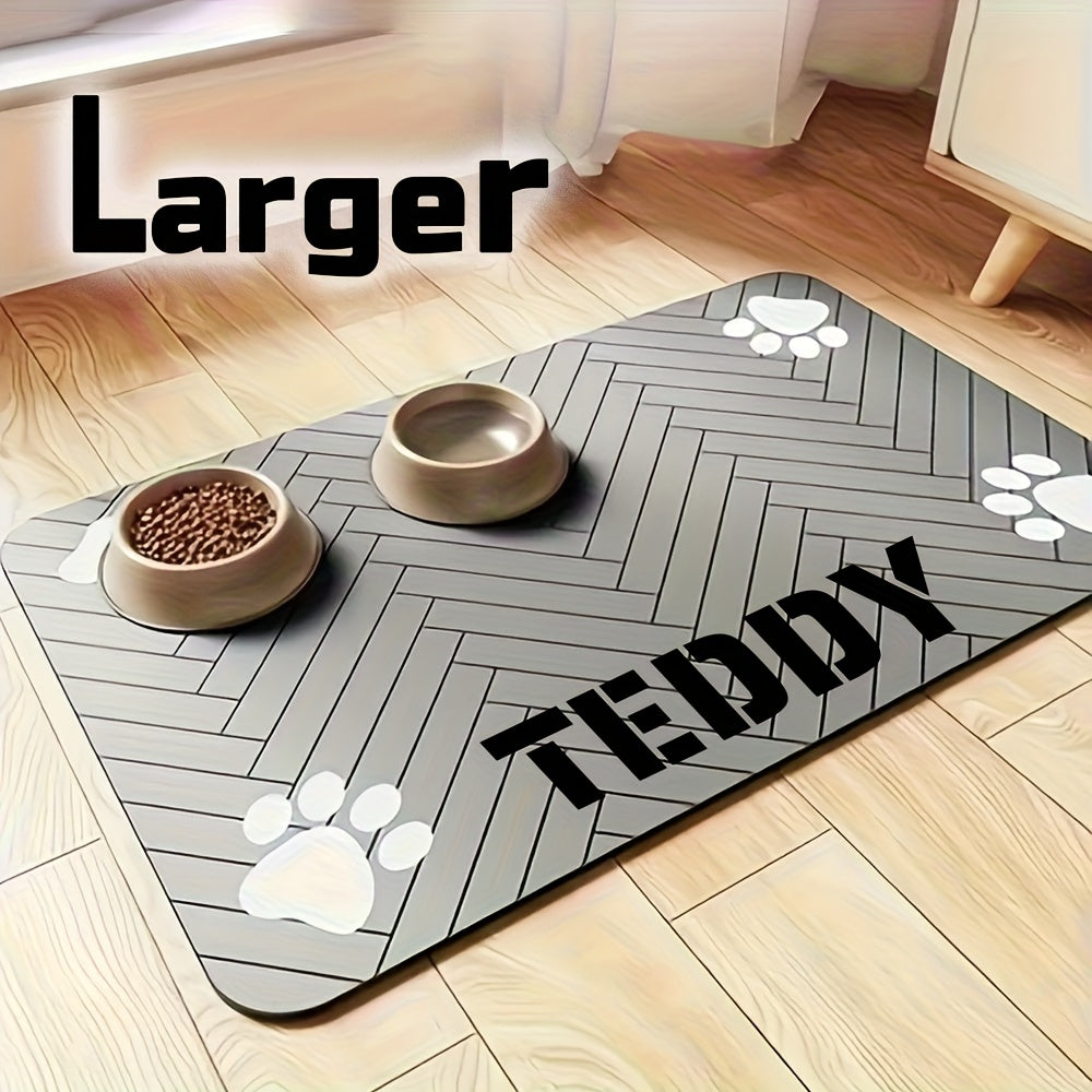 Tapis de nourrissage antidérapant pour animaux motif pattes – Sous-main imperméable à séchage rapide pour gamelles de chien et chat, avec motifs en forme d'os, résistant aux taches, facile à nettoyer, marron et blanc