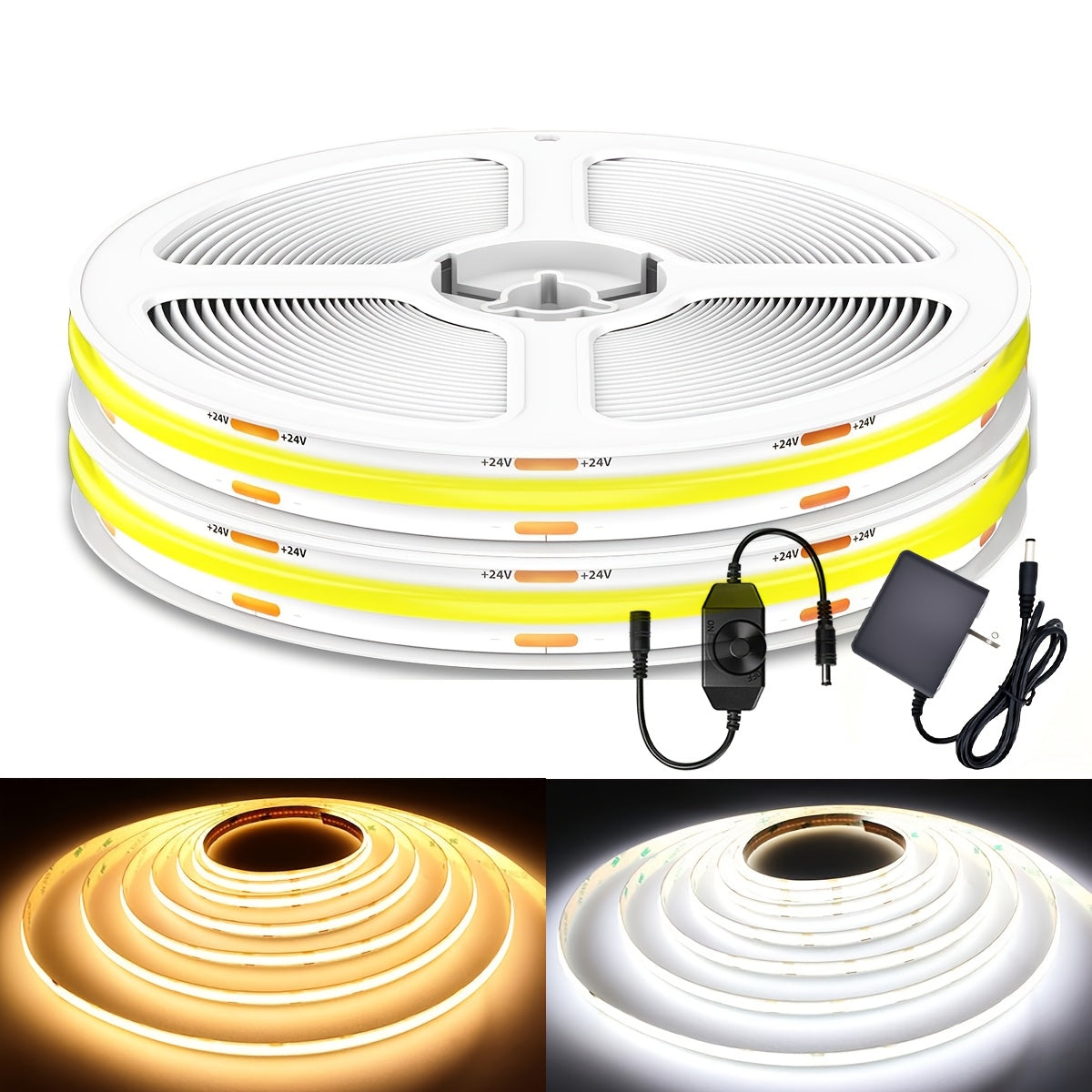Ruban LED COB 10 m, 4800 LED, intensité variable – Bande lumineuse LED flexible ultra brillante à haut rendement lumineux pour sous-meuble, rétroéclairage TV, chambre, cuisine et décoration de fête