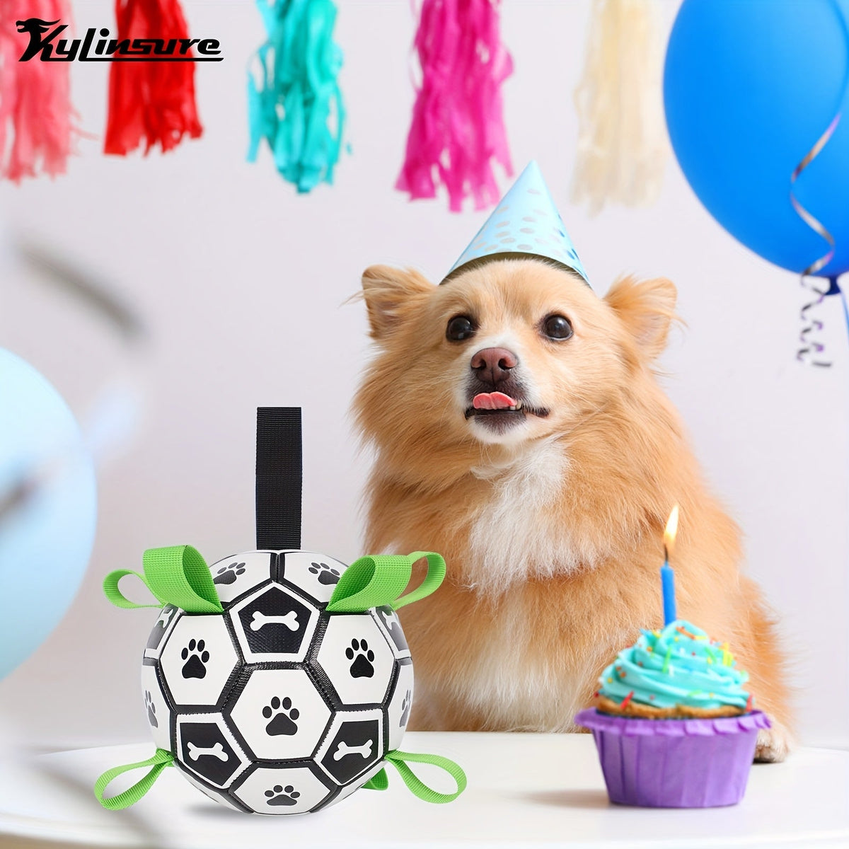 Jouet pour chien en forme de ballon de football avec sangles – Jouet durable pour jeux de traction et jeux d'eau pour chiens de petite et moyenne taille, inclut un embout de gonflage, cadeau idéal pour les chiots à Noël et pour les anniversaires