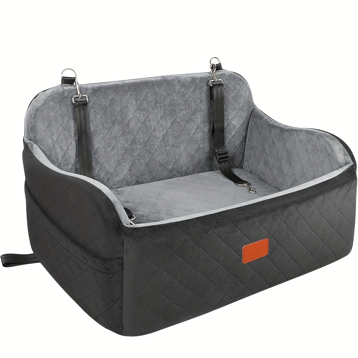 Siège auto pour chiens de taille moyenne à grande – Panier de voyage lavable en mousse à mémoire de forme pour animaux avec passage pour ceinture de sécurité, sangles réglables et installation en 3 points, Gris Noir Marron Tout Noir Noir Gris
