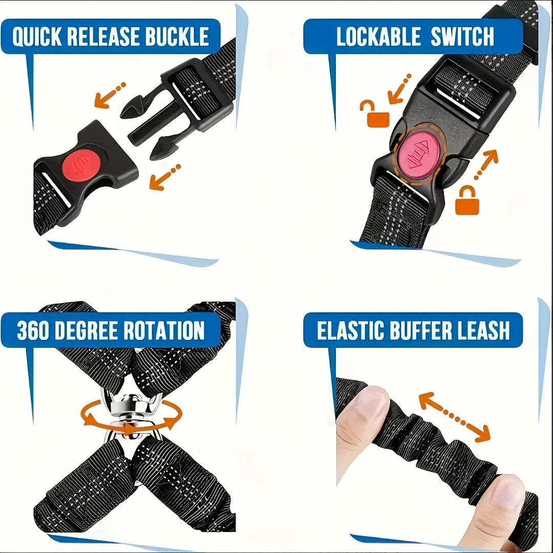 Double laisse de sécurité pour chien, attache appuie-tête élastique anti-enchevêtrement réglable pour le voyage en voiture, répartiteur pour 2 chiens, noir, bleu, rouge, orange