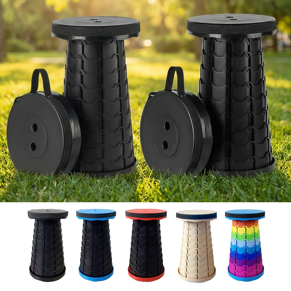 Lot de 2 tabourets pliants télescopiques, capacité 180 kg, siège rétractable portable pour camping, pêche, randonnée, cuisine et extérieur – Tabouret arc-en-ciel léger – Noir