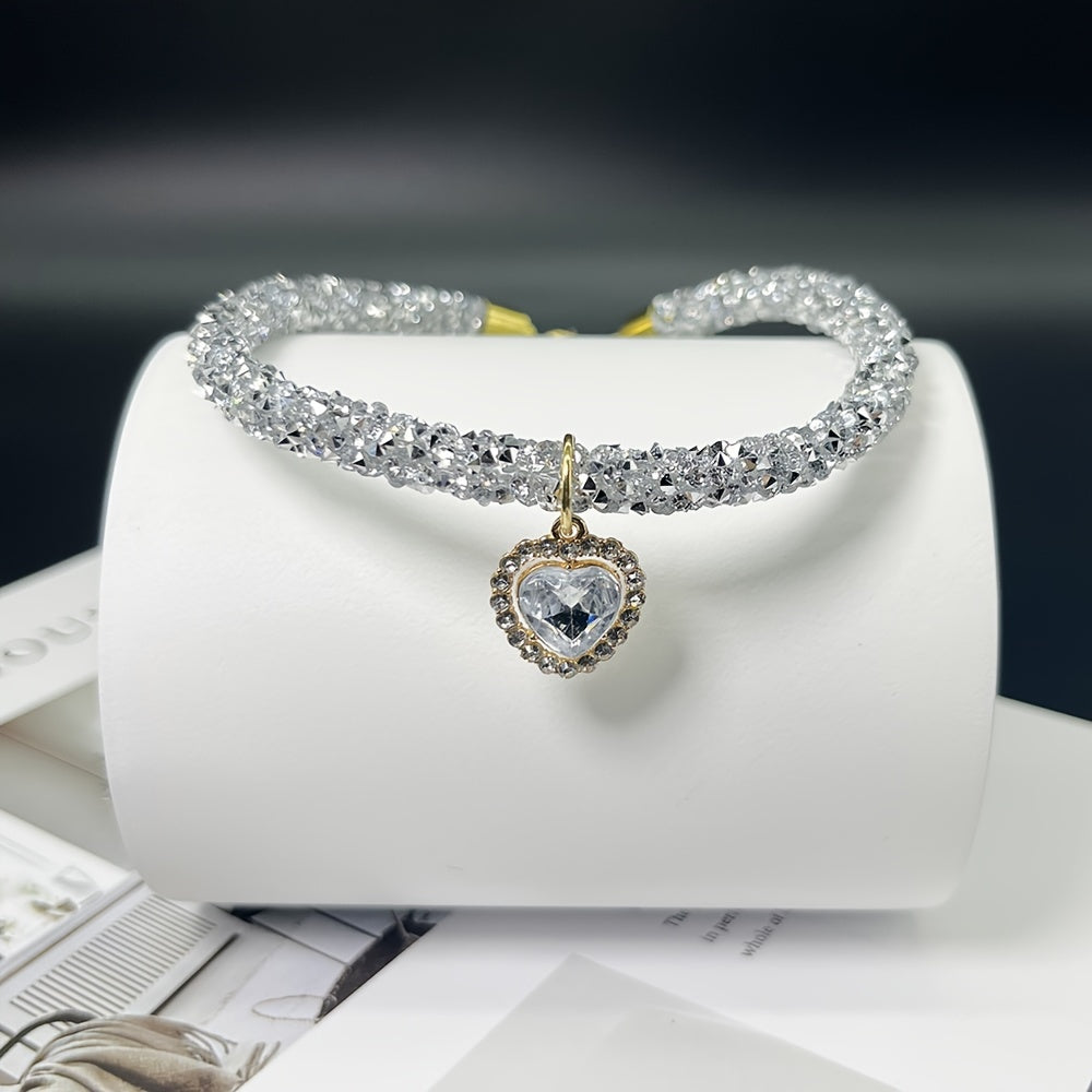 Collier pour chat avec pendentif cœur en strass - Collier élégant et brillant pour chats et petits chiens, collier de sécurité détachable réglable, bijou accessoire de mode pour animaux