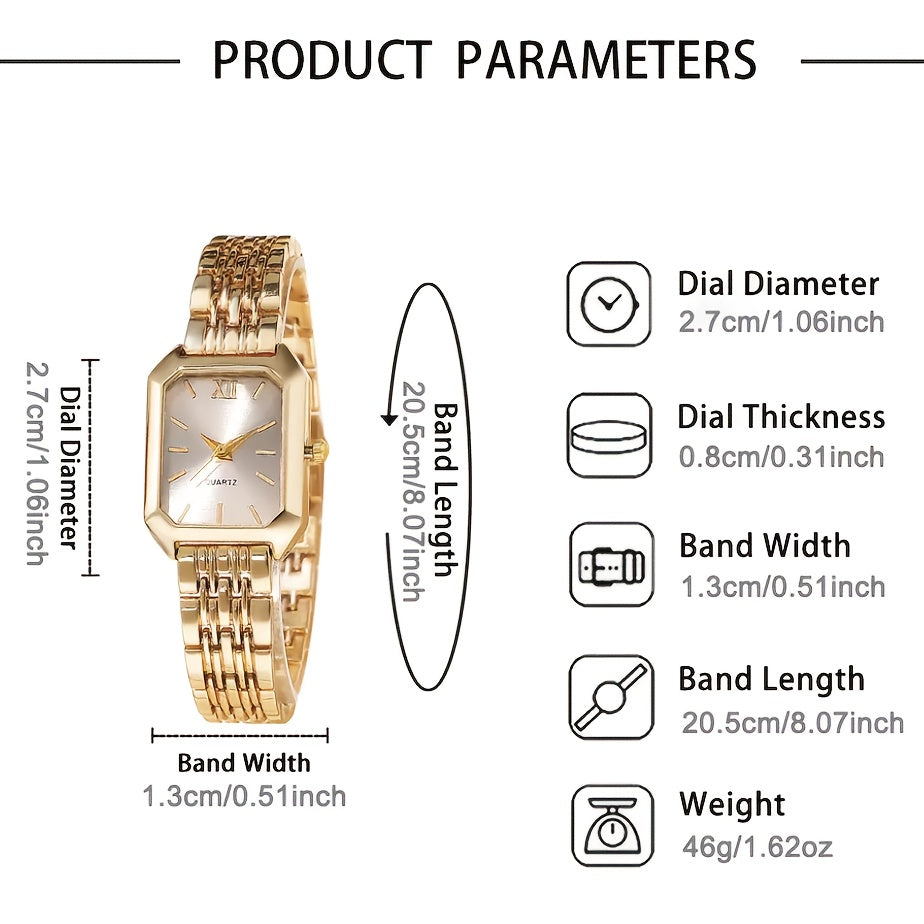 Ensemble de 2 montres pour femmes, montre-bracelet à quartz dorée – Élégante montre analogique pour femme, cadeau décontracté et stylé pour femme, tons or rose et argent