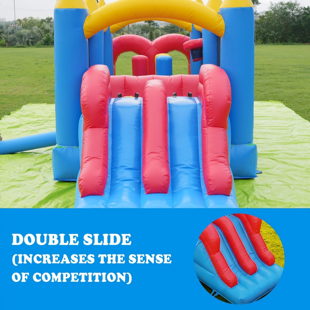 Parcours d'obstacles gonflable de 24 pieds avec double toboggan et soufflerie haute vitesse, parcours d'obstacles de jardin en PVC de qualité commerciale de 0,45 mm de 24x8x8 pieds pour enfants et adultes, installation rapide pour fêtes d'été en plein air