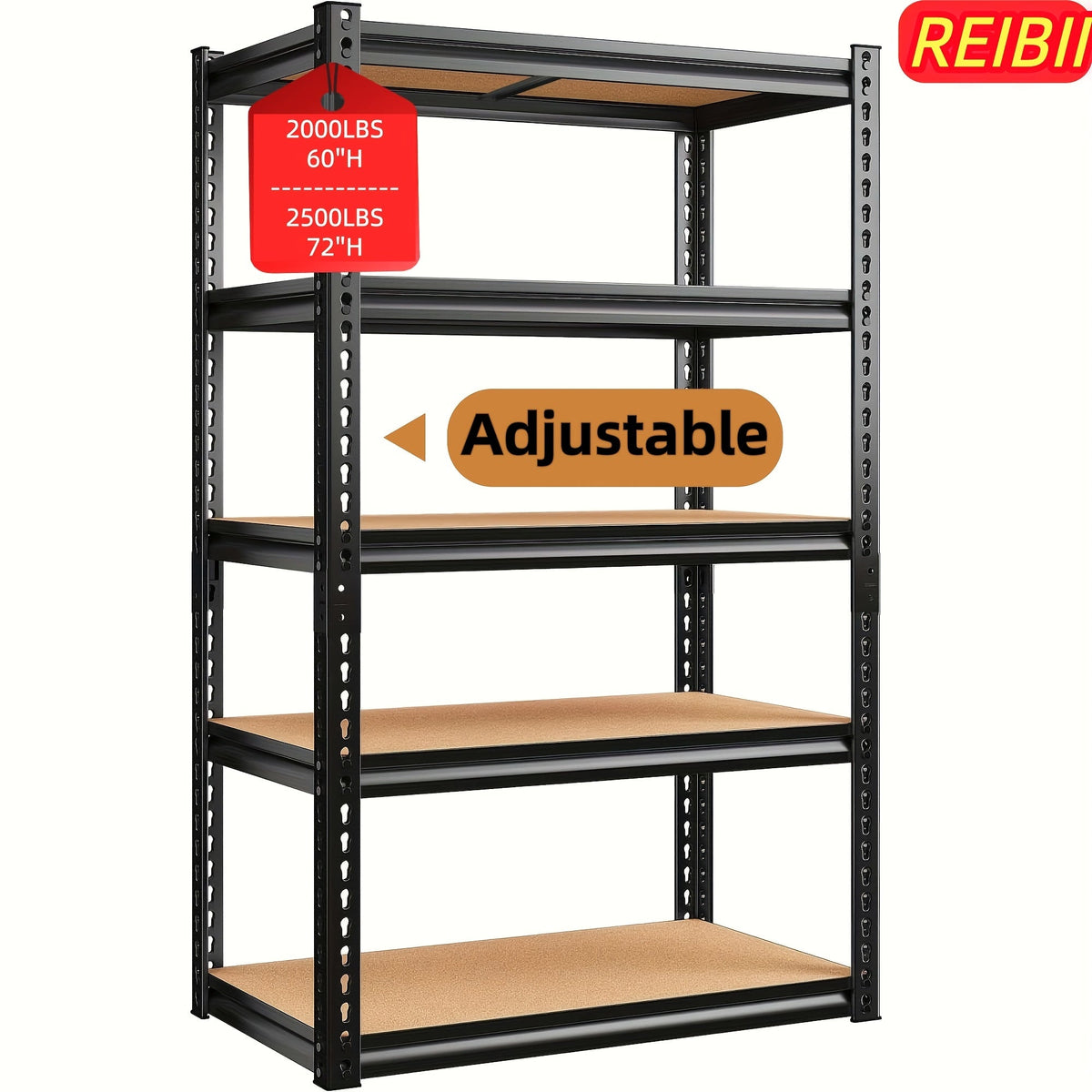 Étagère de rangement robuste en métal à 5 niveaux pour garage, 907 kg (2000 lb) – Étagère de rangement en acier réglable de 152 à 183 cm pour garage, sous-sol, garde-manger, cuisine et entrepôt, assemblage sans outils, noir