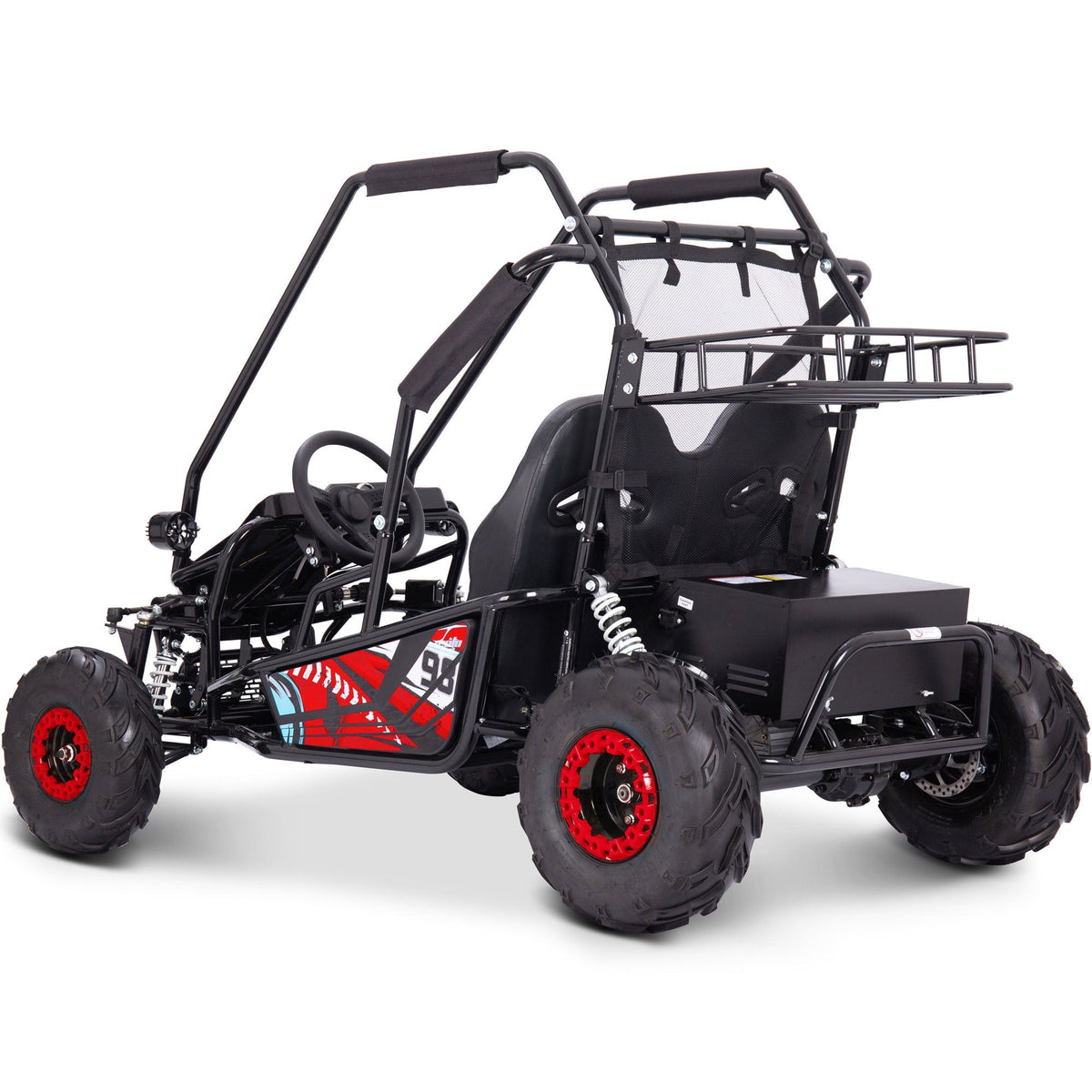 Go-kart électrique biplace MotoTec Mud XL 60V 2000W – Suspension intégrale, harnais 4 points, haut-parleurs Bluetooth, capacité de 181 kg (400 lb), marche avant et arrière, go-kart tout-terrain pour enfants et famille