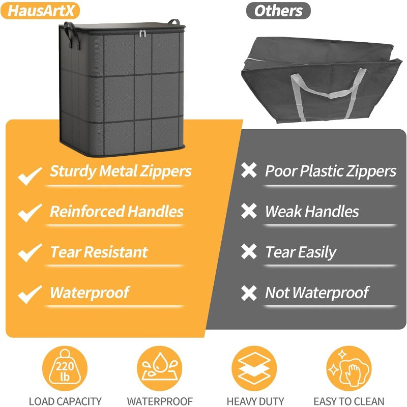 Sacs de rangement pliables pour vêtements, lot de 3 grands bacs organisateurs de placard avec poignées renforcées et fermetures éclair robustes pour vêtements, couvertures, couettes et rangement sous le lit