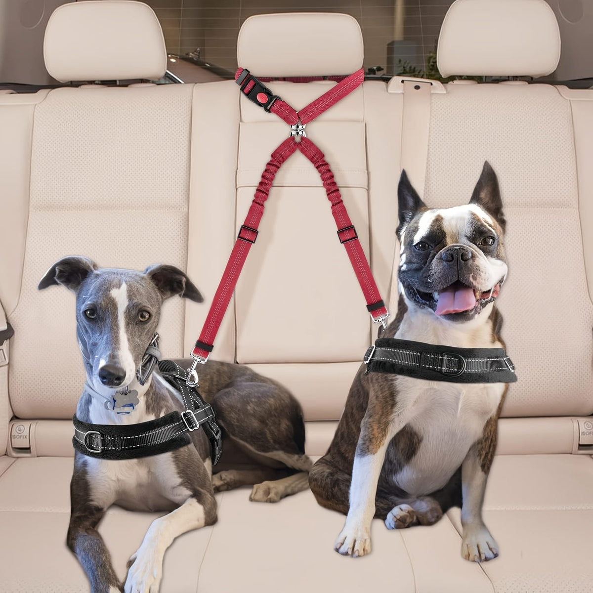 Double ceinture de sécurité pour 2 chiens, attache appuie-tête anti-enchevêtrement, laisse élastique réglable pour la sécurité des chiens de petite, moyenne et grande taille en voiture