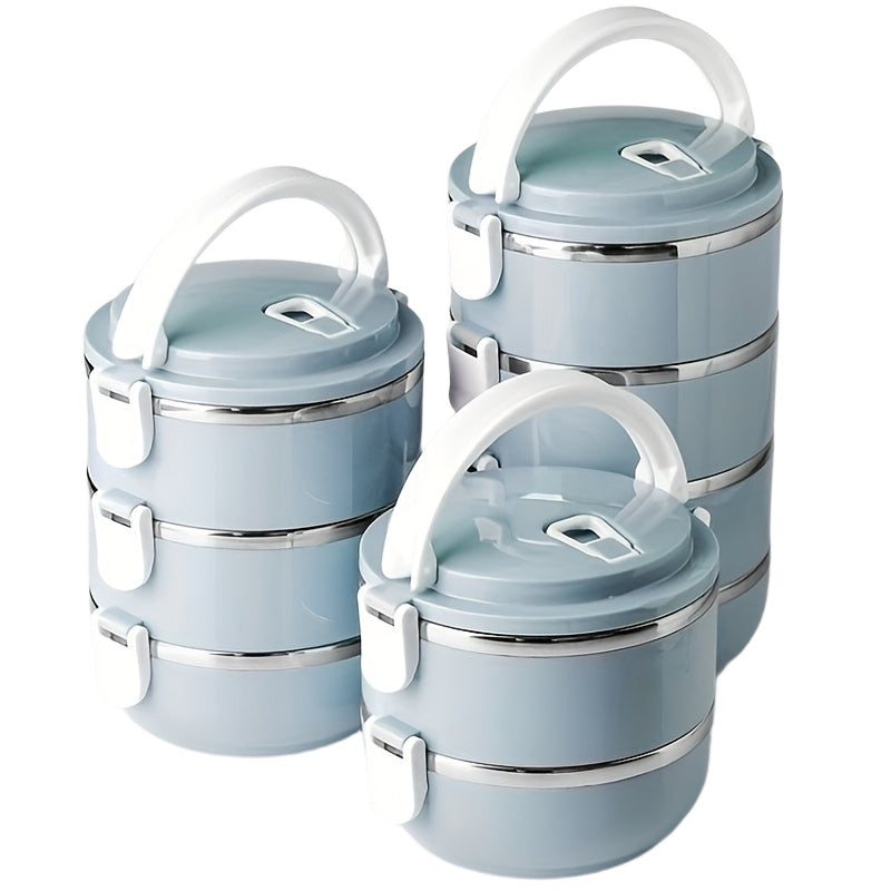 Ensemble de boîtes à lunch isothermes en acier inoxydable, 2/3/4 étages – Bento empilable avec couvercle, récipient alimentaire cylindrique étanche de 1,4 L pour le bureau, l'école, le camping, les pique-niques et l'usage en extérieur