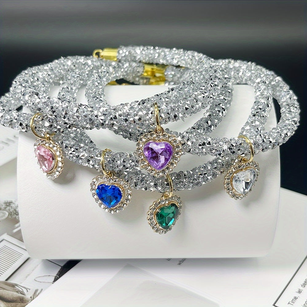 Collier pour chat avec pendentif cœur en strass - Collier élégant et brillant pour chats et petits chiens, collier de sécurité détachable réglable, bijou accessoire de mode pour animaux