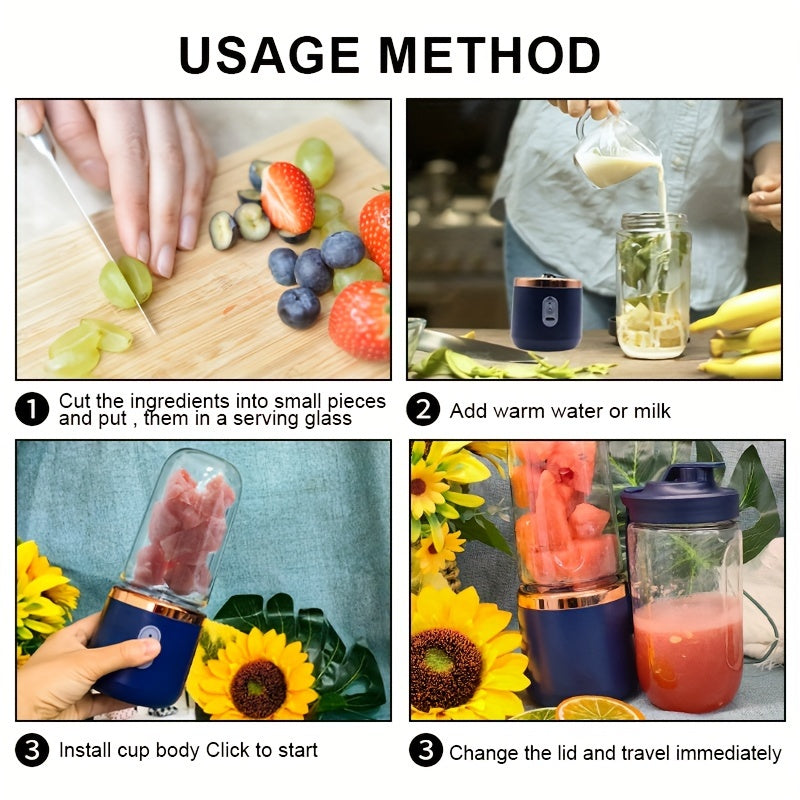 Mixeur personnel portable rechargeable par USB 1500 mAh – Blender à smoothies pour fruits et légumes en ABS de qualité alimentaire avec double tasse, mini mixeur multifonction pour la maison, les voyages et la salle de sport, coffret cadeau inclus