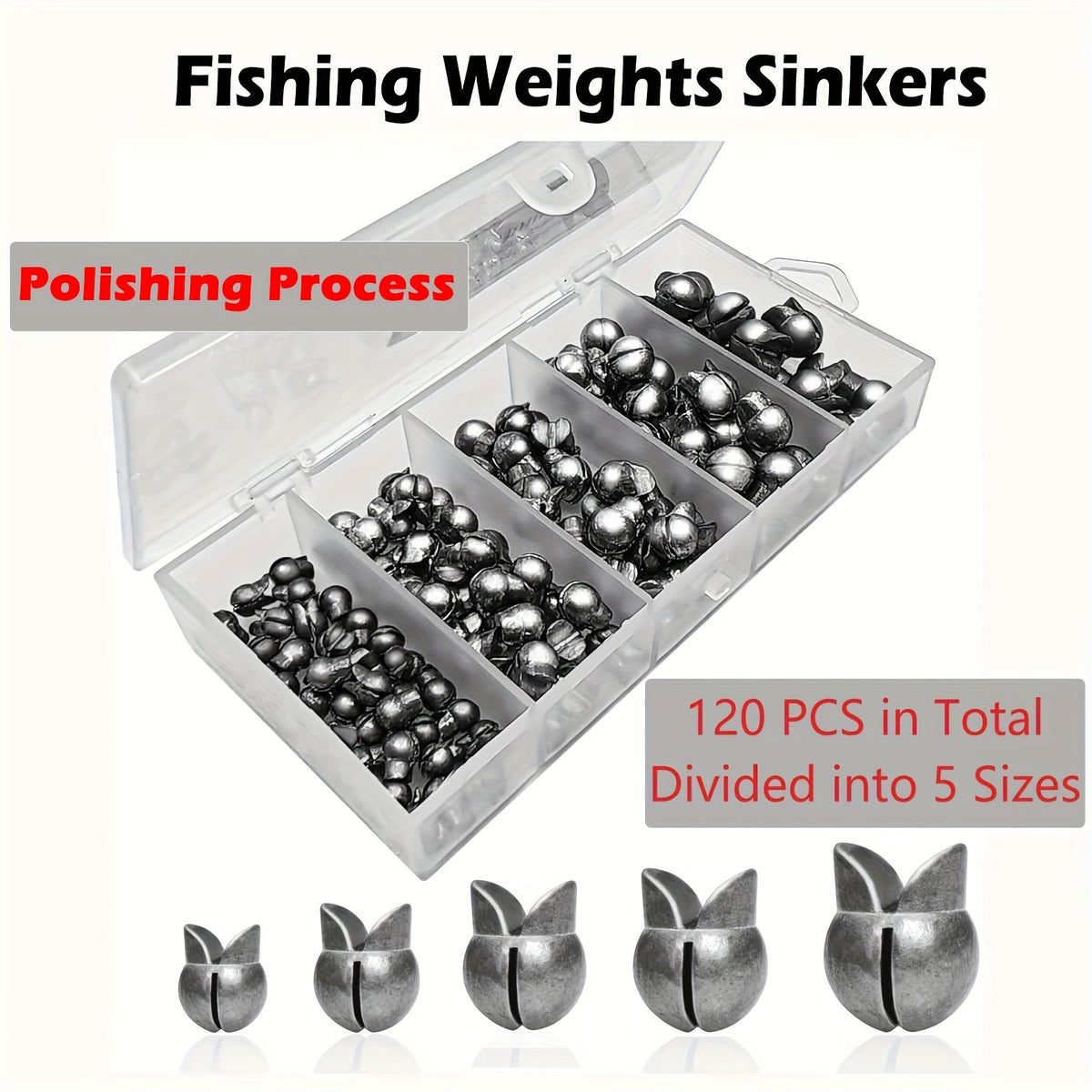 120 plombs fendus pour la pêche, poids ronds amovibles en 5 tailles, assortiment de plombs de qualité supérieure pour la pêche en eau douce et en mer (bar, truite, poisson-chat) - Indispensable pour la boîte à pêche