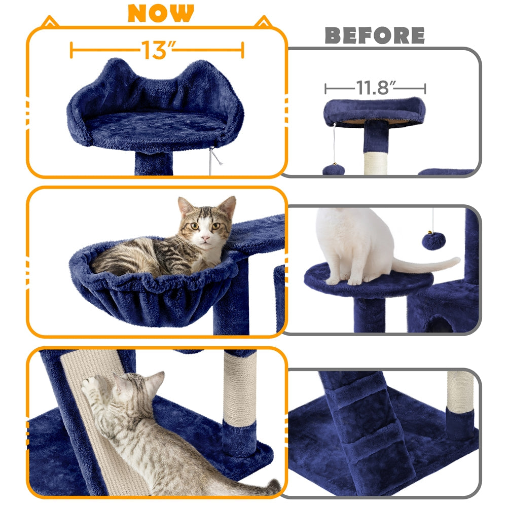 Arbre à chat multiniveaux de 145 cm avec 2 niches – poteaux à griffer en sisal, balle suspendue, plateforme ronde et échelle pour chatons et petits chats d'intérieur, 6 couleurs, cadeau de Noël pour les amoureux des chats