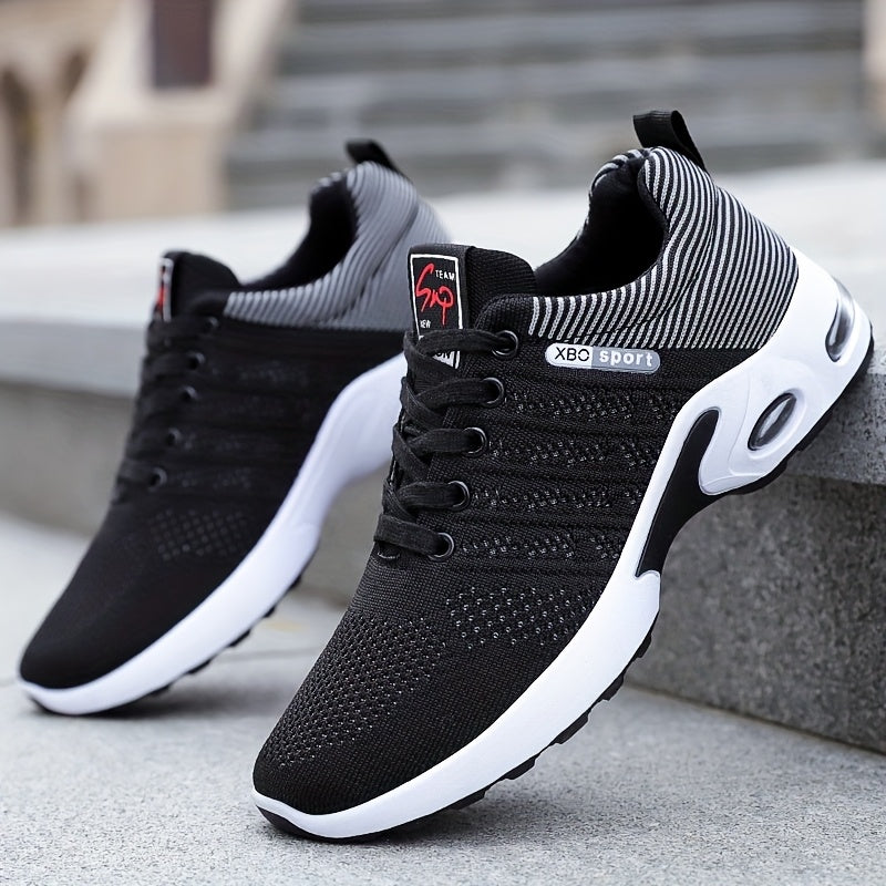 Baskets de sport à coussin d'air pour hommes – Chaussures décontractées à lacets respirantes avec semelle antidérapante, noir et blanc ou noir et bleu, pointures US 6,5–11,5, style urbain sportif