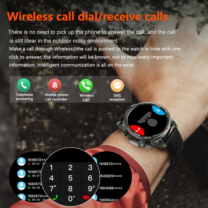 Montre connectée GPS pour homme – Écran HD 360×360, commande vocale IA, appels sans fil, NFC, boussole, éclairage LED, suivi de trajectoire, tracker de fitness pour sports de plein air, cadeau pour la fête des Pères