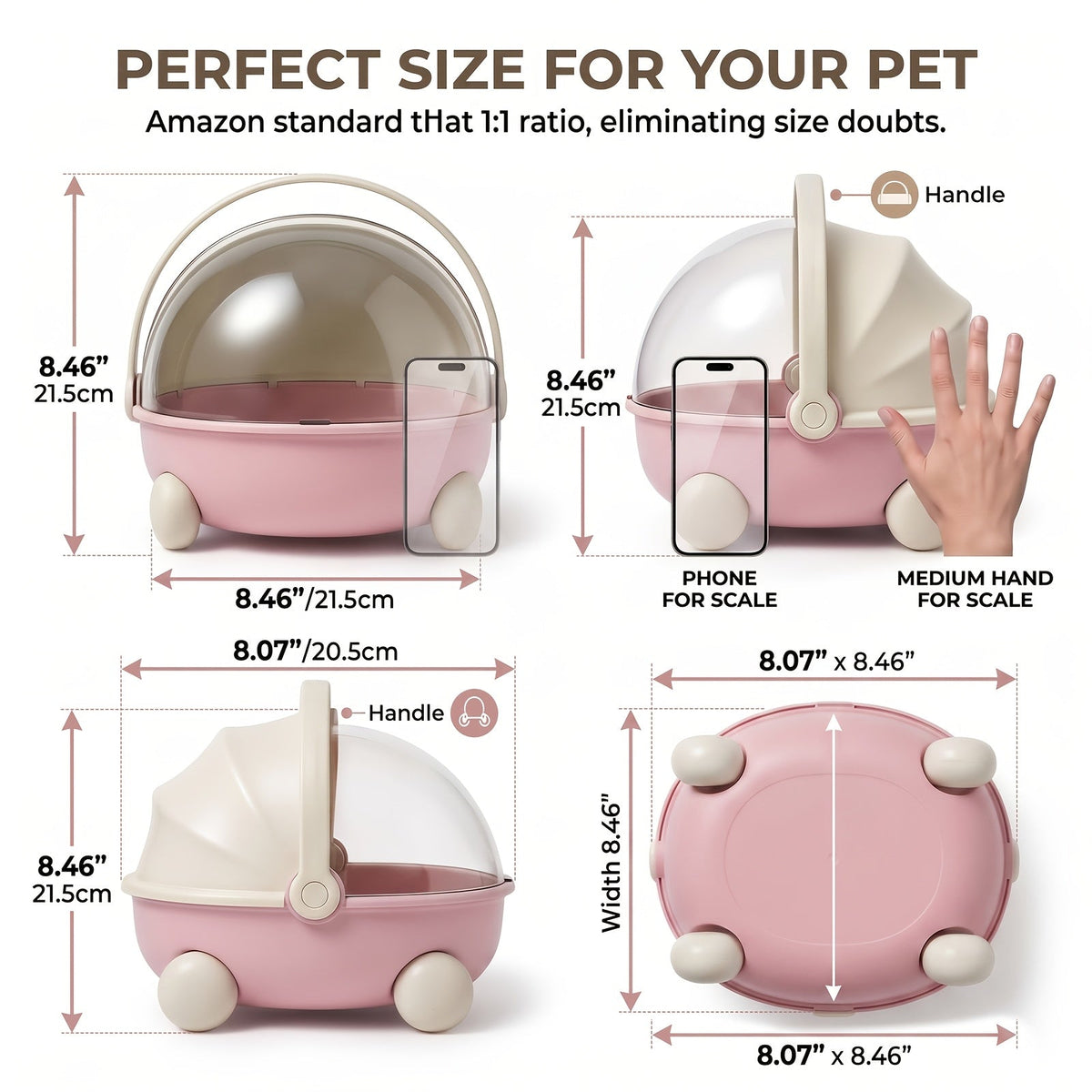 Poussette de transport pour petits animaux avec roues et dôme transparent, sac de voyage portable et respirant pour lapins, cochons d'Inde, hérissons et lapereaux, cage de transport pour animaux d'extérieur avec poignée