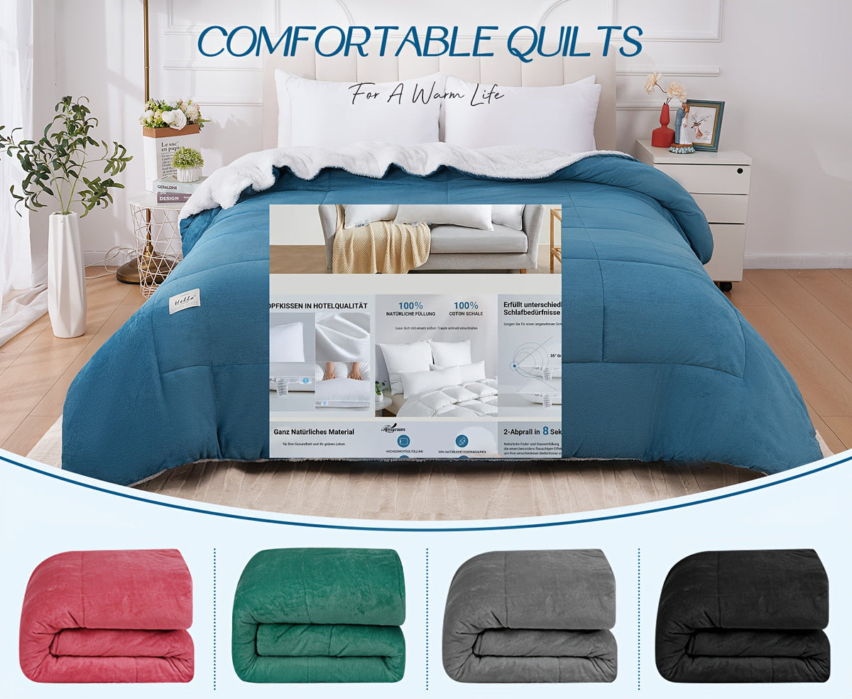 Couette toutes saisons – Douce et épaisse, piquage en damier, couleur unie, ultra-respirante, lavable en machine, pour l'automne, l'hiver et le printemps, tailles simple, double, grand lit et très grand lit