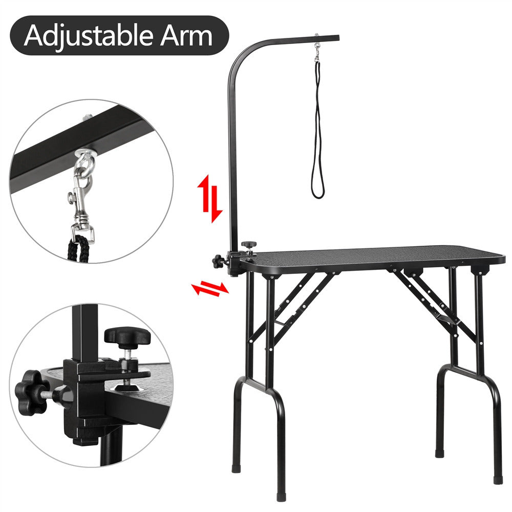 Table de toilettage pliable pour chiens et chats , bras réglable en hauteur avec surface antidérapante et imperméable et pieds pliants, station de beauté pour animaux portable pour la maison et les professionnels