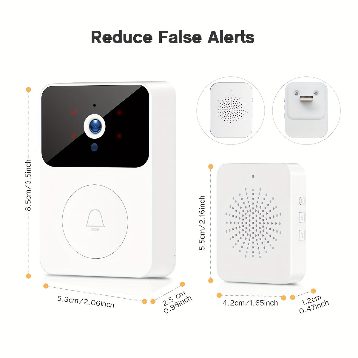Sonnette vidéo sans fil avec caméra HD, vision nocturne, alertes de mouvement et audio bidirectionnel – Sonnette WiFi intelligente, visualisation mobile à distance, changeur de voix, batterie rechargeable, 2,4 GHz, sécurité domestique