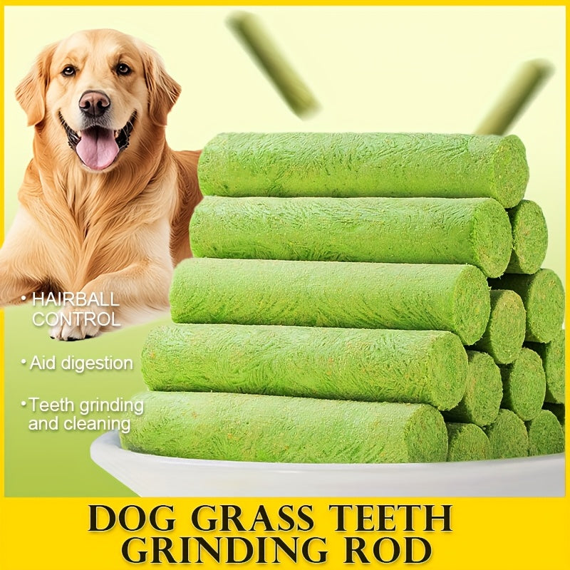 15 bâtonnets à mâcher à l'herbe pour chien – Friandises à mâcher naturelles pour le nettoyage des dents, haleine fraîche, collation riche en fibres pour la santé digestive à base d'herbe et de viande – Friandise saine pour chien de toutes races