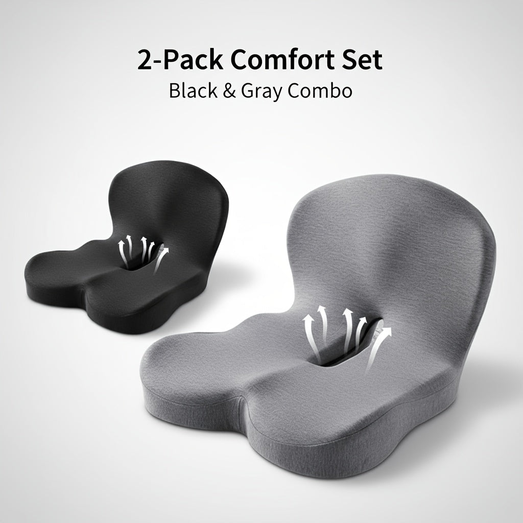 Coussin de siège ergonomique en mousse à mémoire de forme avec soutien lombaire – Coussin antidérapant pour chaise de bureau, fauteuil gaming et siège de voiture pour soulager les douleurs aux hanches et au coccyx, confort prolongé en position assise