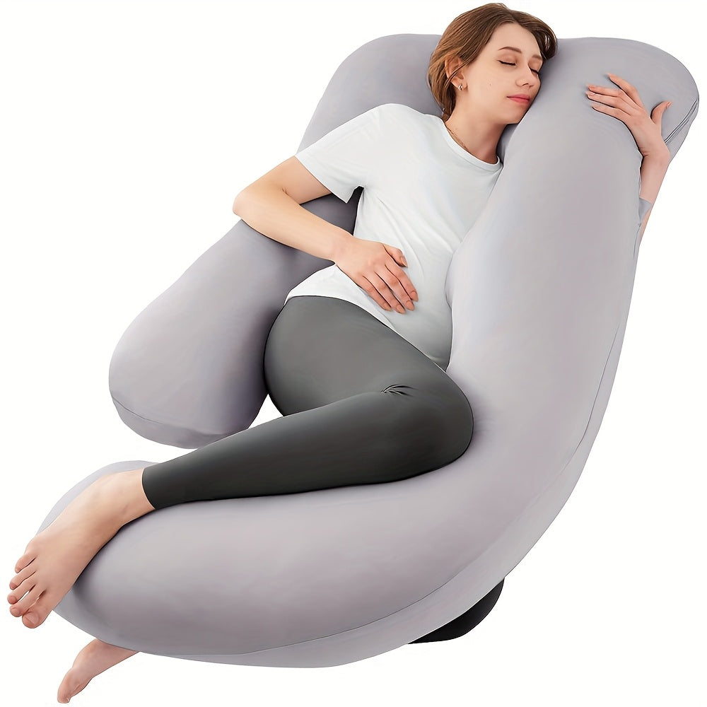 Oreiller de maternité en forme de J, coussin de grossesse corps entier avec taie d'oreiller – soutien du dos, des jambes et du ventre pour un sommeil réparateur, tailles 41" et 60", coloris et tissus variés, idéal comme cadeau de naissance