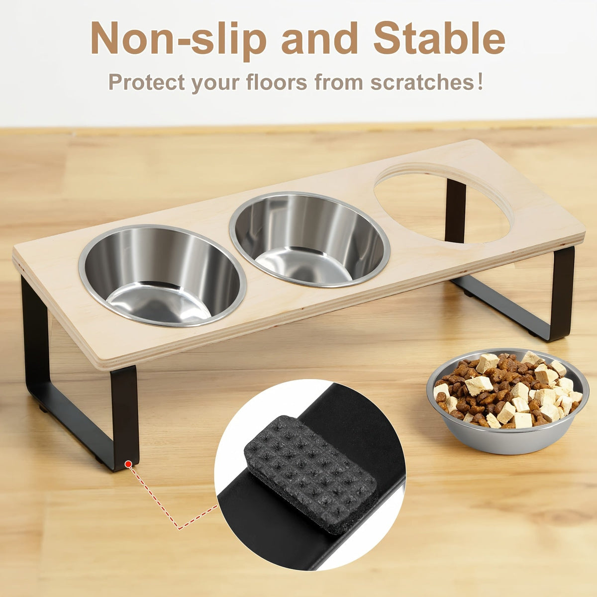 Gamelles surélevées pour chat avec 3 bols en acier inoxydable - Support incliné à 15° anti-vomissements pour chats et petits chiens, ensemble de bols ergonomiques adaptés aux moustaches, accessoire de repas moderne pour animaux
