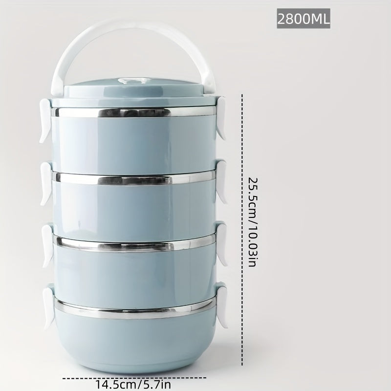Ensemble de boîtes à lunch isothermes en acier inoxydable, 2/3/4 étages – Bento empilable avec couvercle, récipient alimentaire cylindrique étanche de 1,4 L pour le bureau, l'école, le camping, les pique-niques et l'usage en extérieur