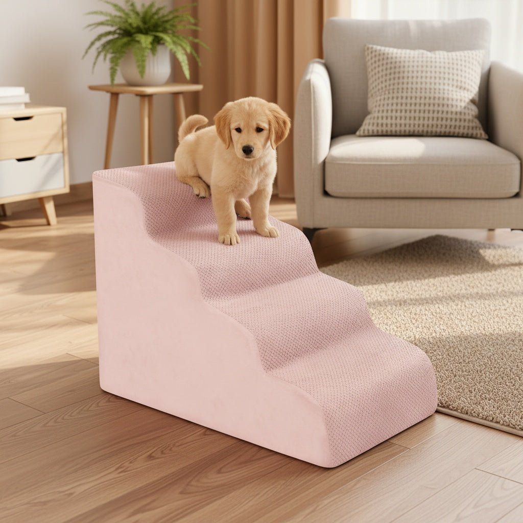 NIUBYA Escaliers pour chiens extra larges pour petits chiens – Marches pour animaux en mousse haute densité, fond antidérapant, rampe rembourrée douce pour lits hauts, canapés et divans, idéal pour les chiens âgés ou blessés, polypropylène, compact