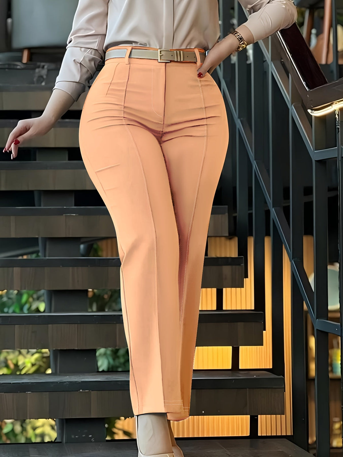 Pantalon de tailleur femme uni – Pantalon structuré chic et long 100 % polyester pour le bureau, le business casual et les occasions formelles